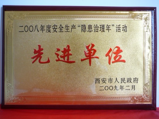 2009年2月，被西安市人民政府評為2008年度安全生產“隱患治理年”活動先進單位